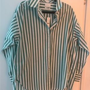 J. Crew Relaxed-fit crisp cotton poplin shirt in white/green stripe